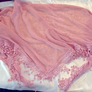 Elegant Pink Lace Trim Shawl/Scarf
